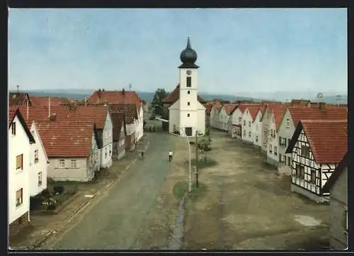 AK Langenleiten /Rhön, Hauptstrasse mit Kirche