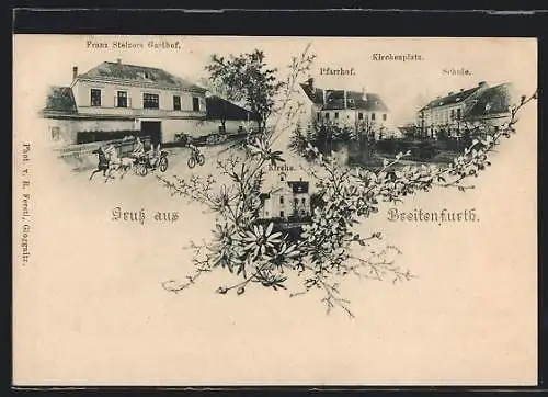 AK Breitenfurth, Franz Stelzers Gasthof, Kirchenplatz mit Pfarrhof und Schule