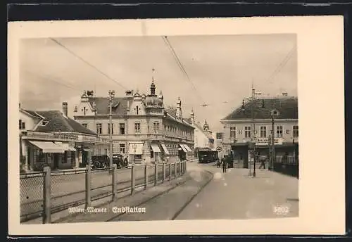 AK Wien-Mauer, Strassenbahn an der Endstation