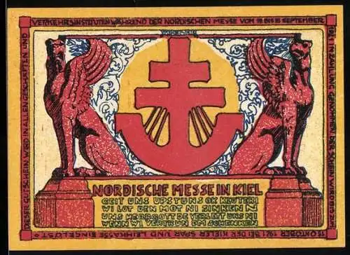 Notgeld Kiel 1921, 10 Pfennig, Nordische Messe, Hafen und Anker