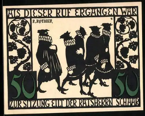 Notgeld Kitzingen a. M. 1921, 50 Pfennig, Zur Sitzung eilt der Ratsherren Schaar