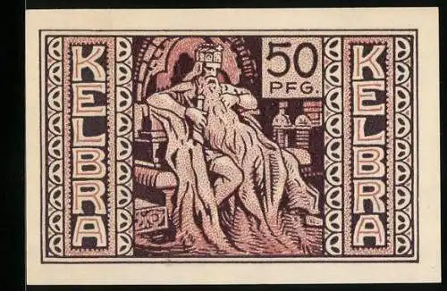 Notgeld Kelbra 1921, 50 Pfennig, König auf dem Thron