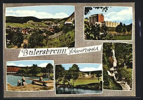 AK Baiersbronn /Schwarzwald, Freibad, Ortsansicht, Wasserfall, Hochhaus