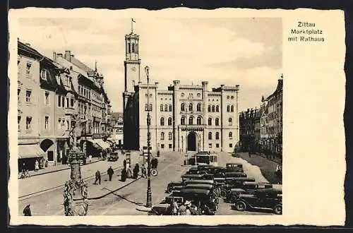 AK Zittau, Marktplatz mit Rathaus