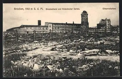 AK Brocken, das Brockenhotel und der Botanische Garten mit dem Observatorium