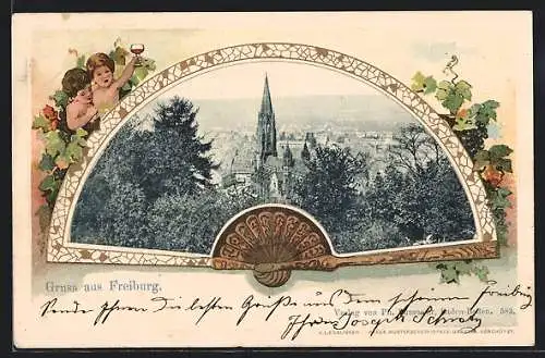 Passepartout-Lithographie Freiburg / Breisgau, Stadtansicht