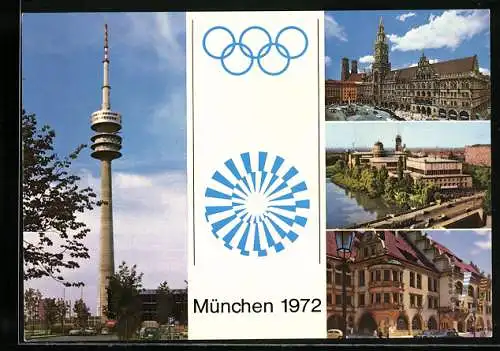 AK München, Olympia 1972, Olympiaturm, Marienplatz, Hofbräuhaus