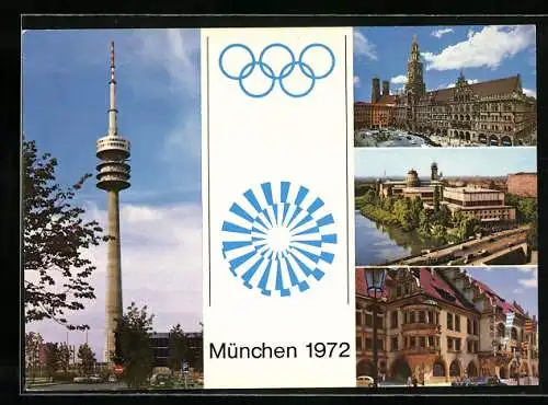 AK München, Olympia 1972, Olympiaturm und Stadtpartien