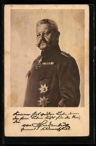AK Paul von Hindenburg, Portrait mit Orden