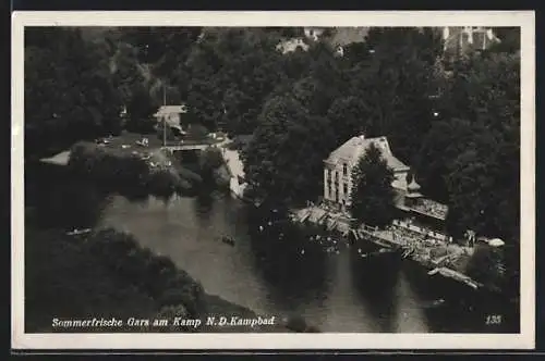 AK Gars am Kamp, Kampbad mit Brücke aus der Vogelschau