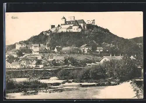 AK Gars, Ortsansicht mit Burg vom Wasser aus