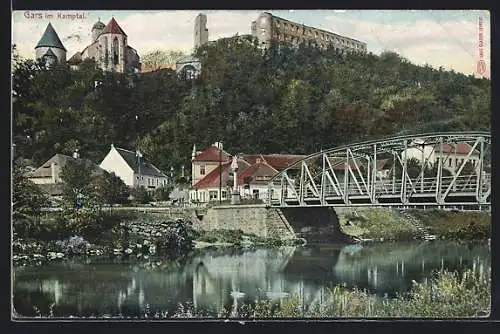 AK Gars am Kamp, Teilansicht mit Brücke und Burgruine