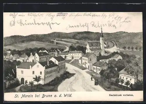 Künstler-AK St. Marein bei Brunn, Ortsansicht mit der Kirche