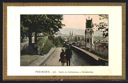 Präge-AK Freiburg i. Br., Partie am Schlossberg und Schwabentor