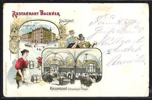 Lithographie Stuttgart, Das Restaurant Bachner mit Kaisersaal, Charlottenstr. 26