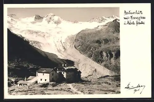 Foto-AK Hans Hruschka Nr. 701: Berlinerhütte mit Waxeggkees und Mösele