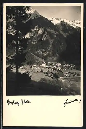 Foto-AK Hans Hruschka: Ginzling /Zillertal, Ortsansicht aus der Vogelschau