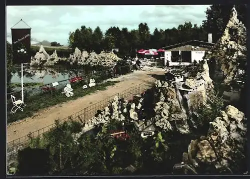 AK Engstlatt bei Balingen, Der Alpen- und Seerosengarten mit Kiosk, Inh. Georg Jetter