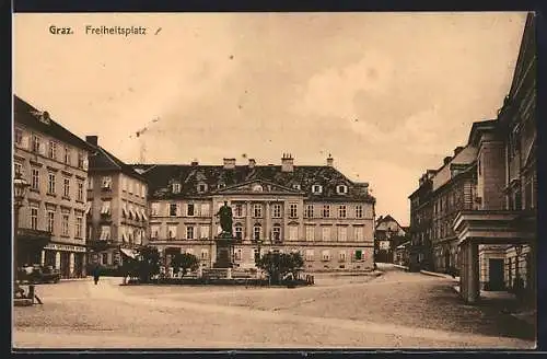 AK Graz, Freiheitsplatz mit Denkmal