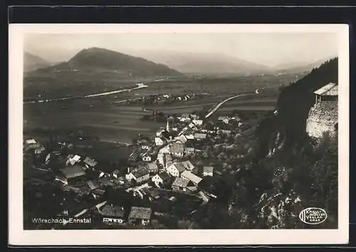 AK Wörschach /Ennstal, Ortsansicht mit Bergpavillon und Fernblick aus der Vogelschau