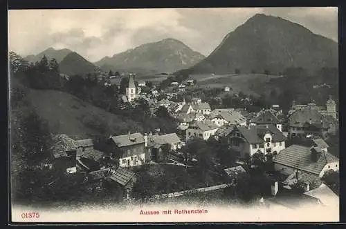 AK Aussee, Ortsansicht mit Rothenstein aus der Vogelschau