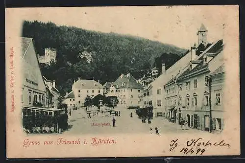 AK Friesach i. Kärnten, Hauptplatz mit Brunnen