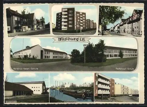 AK Misburg i. H., Waldstrasse, Kurt-Schumacher-Ring, Kardinal-Galen- und Pestalozzi-Schulen, Sporthalle, Hafenpartie