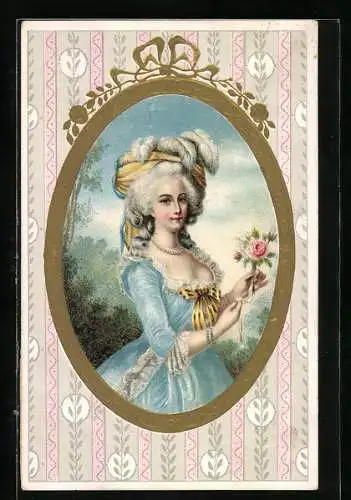 Künstler-AK Portrait einer schönen Frau mit Rose im Jugendstil