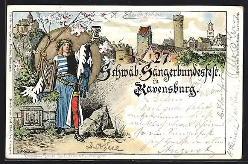 Lithographie Ganzsache PP27C52 /02: Ravensburg, 27. Schwäbisches Sängerbundesfest 1904, Festpostkarte