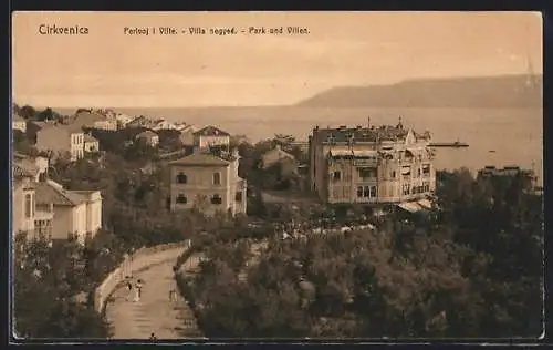 AK Crikvenica, Park und Villen aus der Vogelschau