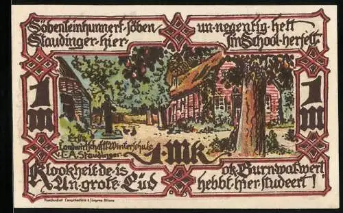 Notgeld Gross-Flottbek 1921, 1 Mark, Landwirtsch. Winterschule, Schachspiel