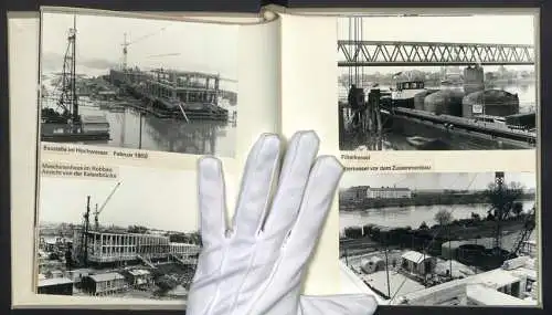 Fotoalbum mit 36 Fotografien, Ansicht Mainz, Bau des Wasserwerk Petersaue 1958, Taucher, Hochwasser, Boelckestrasse