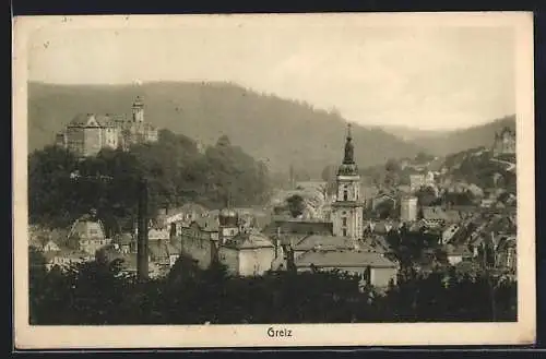 AK Greiz, Panoramablick auf die Ortschaft
