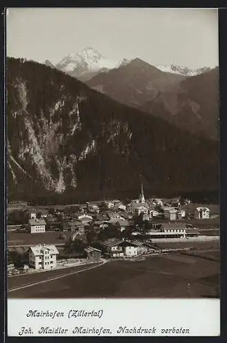 AK Mayrhofen, Ortsansicht mit Bahnhof