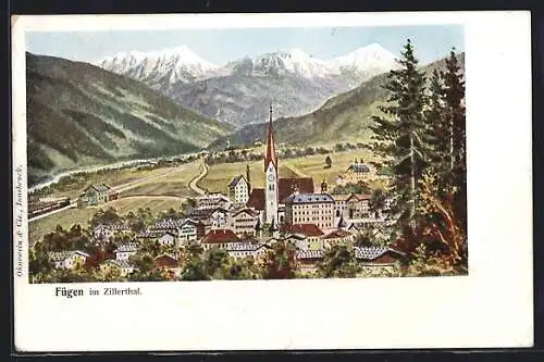 AK Fügen im Zillerthal, Ortsansicht mit Kirche