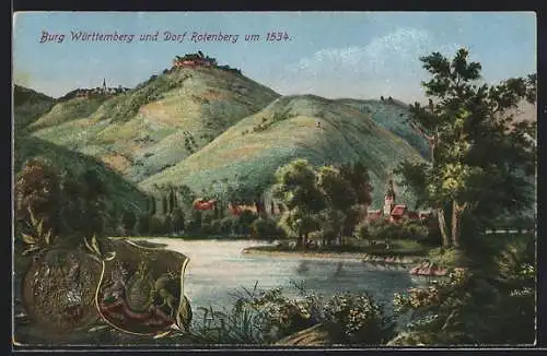 AK Rotenberg / Württemberg, Blick auf das Dorf und Burg Württemberg