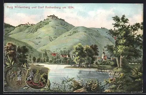 AK Rotenberg / Württemberg, Blick auf das Dorf und Burg Württemberg