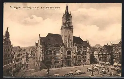 AK Stuttgart, Marktplatz m. neuem Rathaus