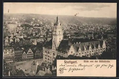 AK Stuttgart, Das Rathaus von der Stiftskirche aus