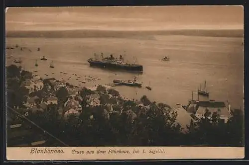 AK Hamburg-Blankenese, Hafenpanorama mit Dampfschiff vom Fährhaus aus