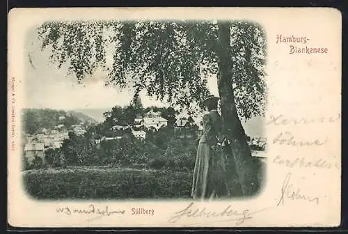 AK Hamburg-Blankenese, Ausflüglerin auf dem Süllberg