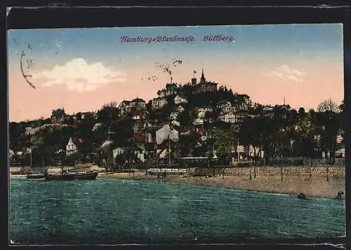 AK Hamburg-Blankenese, Flusspartie mit Blick zum Süllberg