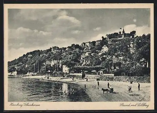 AK Hamburg-Blankenese, Strand mit Süllberg