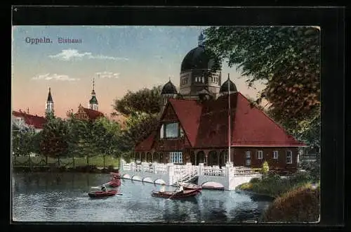 AK Oppeln, Restaurant Eishaus und Blick zur Synagoge