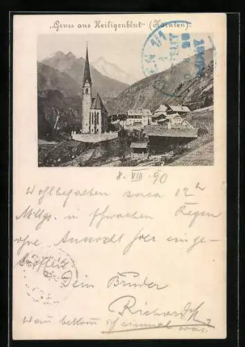 Vorläufer-AK Heiligenblut /Kärnten, 1890, Teilansicht mit Kirche gegen das Gebirge