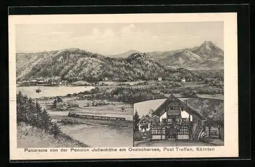 Künstler-AK Treffen /Kärnten, Panorama von der Pension Julienhöhe am Ossiachersee