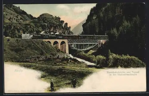 AK Airolo, Eisenbahnbrücke und Tunnel in der Stalvedroschlucht