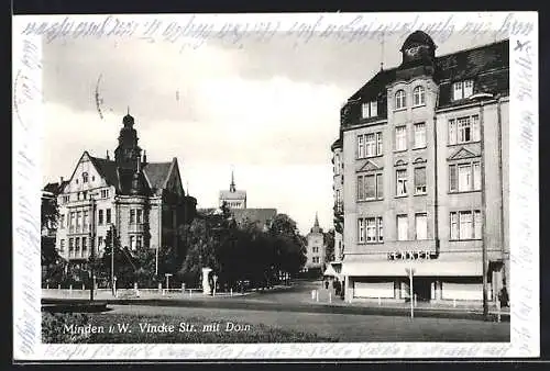 AK Minden i. W., Vincke Str. mit Dom