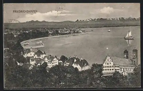 AK Friedrichshafen, Ortsansicht und Bodensee aus der Vogelschau