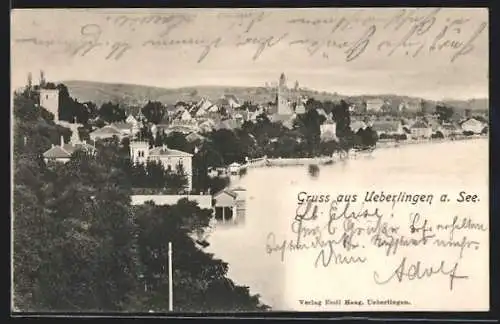 AK Ueberlingen a. Bodensee, Ortsansicht und Seepartie aus der Vogelschau